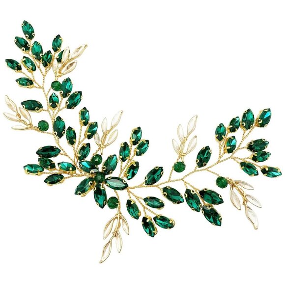 Green Bridal Hair Vine Crystal Headpiece Wedding Party Accessory